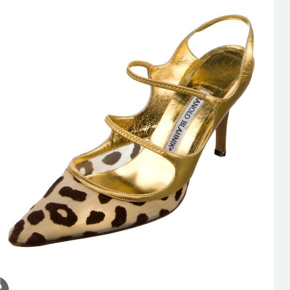 Vintage Manolo blanick leather animal print Slingback sandals - Picture 1 of 13